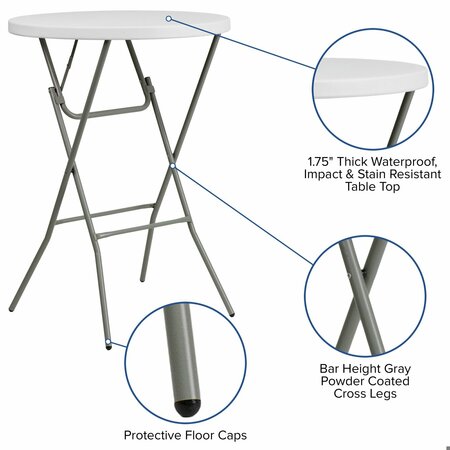 Flash Furniture Round 31-1/4" W 43-3/4" H, White Tabletop DAD-YCZ-80R-2-BAR-GW-GG